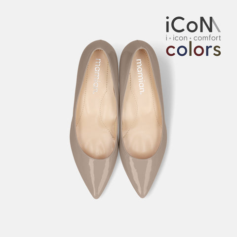 Basic Item SALE10%OFF：2024AW：iCoN COLORS：ポインテッドトゥ エナメル パンプス（C57171）グレージュE/mamian（マミアン）