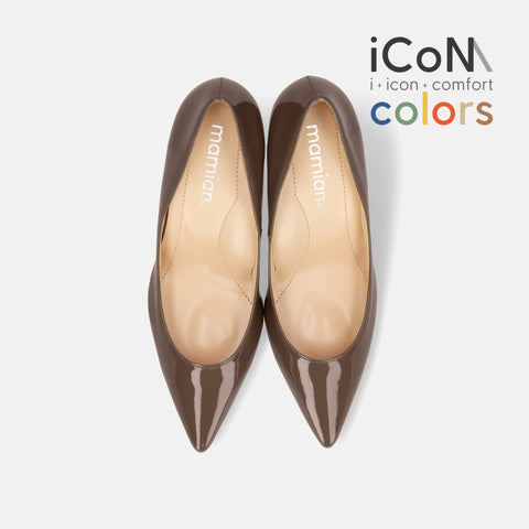 15%OFF：2025SS：iCoN COLORS：ポインテッドトゥ エナメル パンプス（C76531）ダークグレージュE/mamian（マミアン）