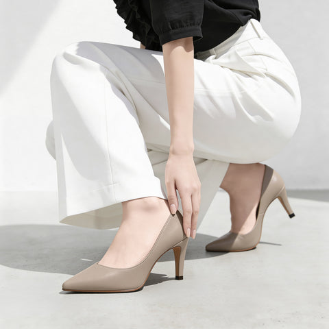 10% OFF: 2024SS: iCoN COLORS: Pointed Toe Smooth Pumps (C76533) Greige