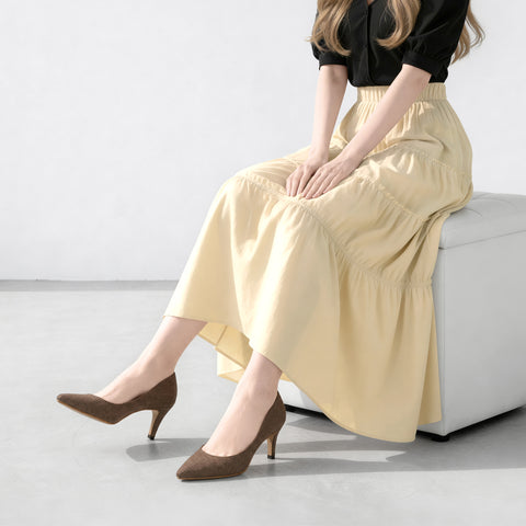 2026SS：iCoN COLORS：ポインテッドトゥ リネン パンプス（C76535）ブラウンL