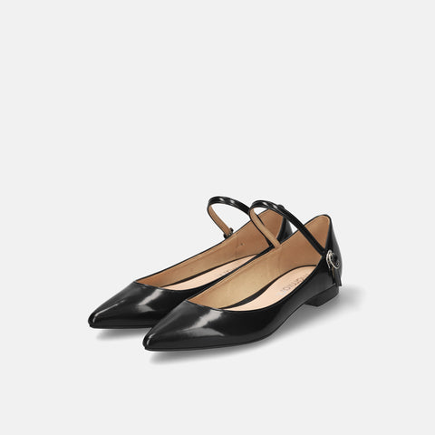 2025AW：ストラップデザイン 甲浅フラットシューズ（4801）ブラックG/mamian（マミアン）