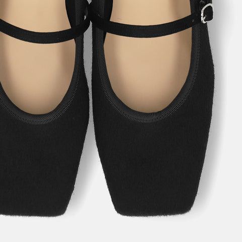 予約：2025AW：スクエアトゥ メリージェーン フラット（m10310）ブラックハラコ/mamian（マミアン）