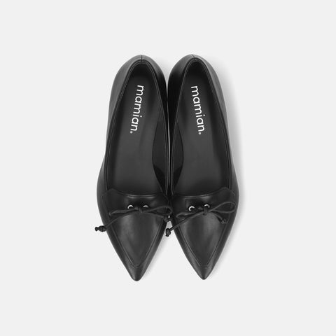 2025AW：紐リボン フラット ローファー（m17061）ブラック/mamian（マミアン）