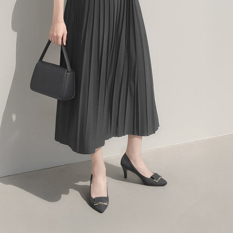 2025AW：バックルリボン付き アーモンドトゥ パンプス（lt7001）ブラックS/mamian（マミアン）