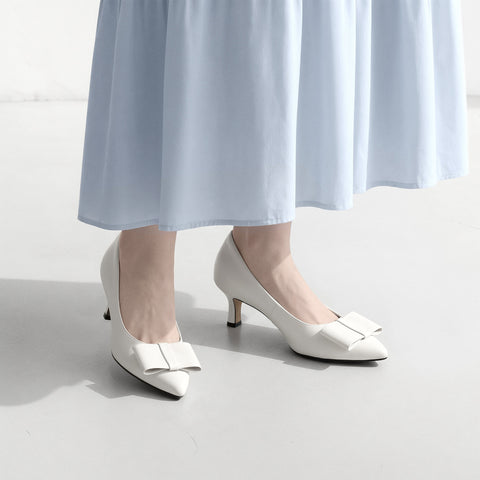2026SS：スクエアリボン パンプス（m45010）ホワイトグレー