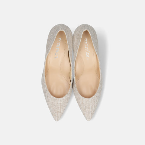 予約：2026SS：iCoN COLORS：ポインテッドトゥ リネン パンプス（C76535）キナリL