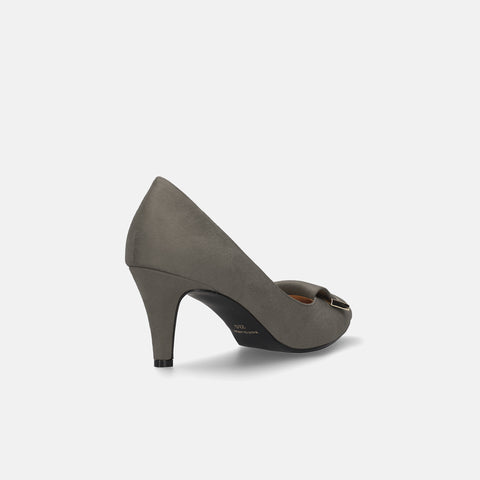 2025AW：バックルリボン付き アーモンドトゥ パンプス（lt7001）チャコールS/mamian（マミアン）