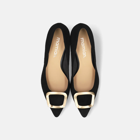 2025AW：ポインテッドトゥ バックル パンプス（m55224）ブラックS/mamian（マミアン）
