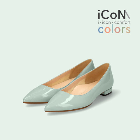 15%OFF：iCoN COLORS：ポインテッドトゥ エナメル フラットシューズ（C20141）SグリーンE/mamian（マミアン）